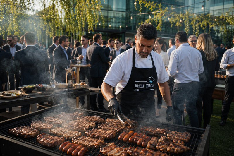 Evento aziendale con griglia professionale e team al lavoro